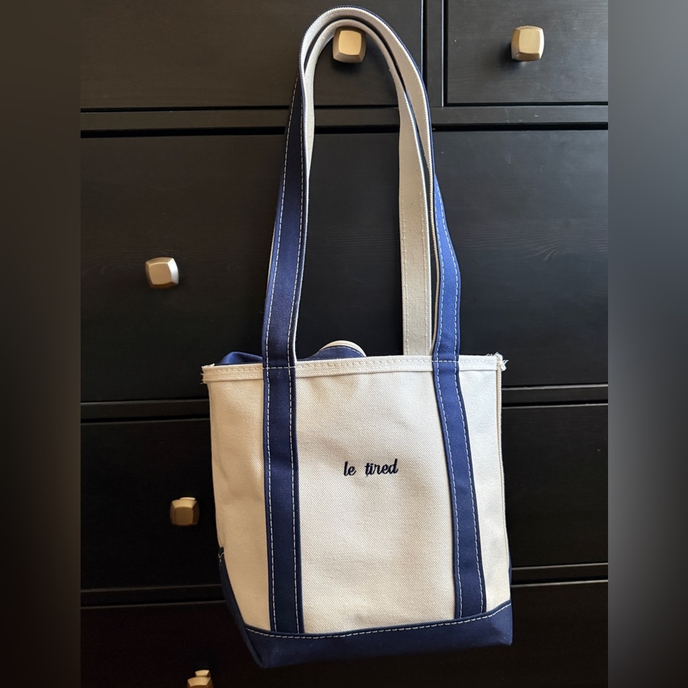 L.L. Bean Cream and Navy Canvas Tote Bag